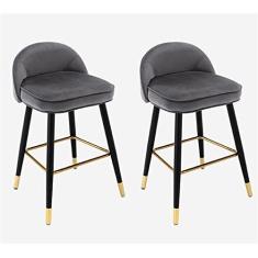 Imagem de Conjunto de 2 Banquetas em Veludo, Banquetas Estofadas com Encosto Cadeiras de Ilha de Cozinha, com Pernas de Metal e Apoio de Pés Dourados para Bar Home Bar Sala de Jantar Altura 65 Cm