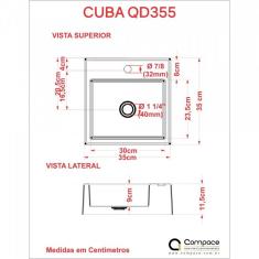 Imagem de Kit Cuba Q355 Torneira 1198 Metal E Válvula Click 1 Polegada G Sifão Pvc E Flexível Compace  Escuro