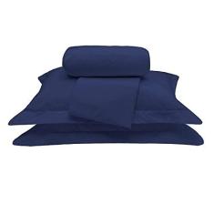 Imagem de Jogo De Lençol Queen 4 Peças 200 Fios 100% Algodão, Azul Marinho, Marina Enxovais