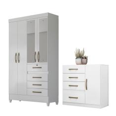 Imagem de Conjunto Guarda Roupa Com Espelho E Cômoda Seicheles Branco Rosa Azul Lilás