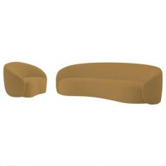 Imagem de Kit Sofá 3 Lugares 200cm e Poltrona Orgânica Luxo Recepção Amore Boucl