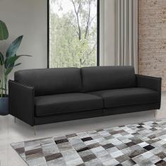 Imagem de Sofá Decorativo Anthony 4 Lugares Sala De Estar 270cm Pés Em Aço Couro Preto