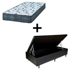 Imagem de Cama Box Baú Solteiro 88 Tecido Preto Com Colchão Alegro Bello Box D28 Cinza 58x88x188