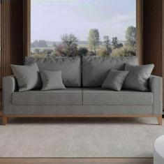 Imagem de Sofa 3 Lugares Monaco 1,80 M Com Almofadas Linho Cinza - Shop Da Mobil