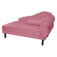Imagem de Recamier Decorativo Divã Larissa Lado Esquerdo Suede Rosa Pés Madeira