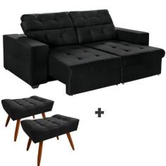 Imagem de Kit Sofá 3 Lugares New Itália 200cm Preto Retrátil Reclinável, com 2 P