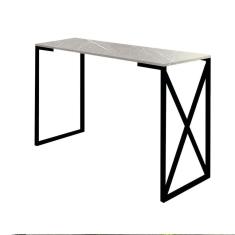 Imagem de Mesa De Escritório Computador 90cm Bex Industrial Ferro Preto MDF Marmorizado Cinza - Ahz Móveis