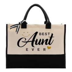 Imagem de Bolsa de lona de presente para tia, melhor tia de sempre, sacola de lona de algodão, presente de aniversário para tia, presente de dia das mães para tia, bolsa feminina de fim de semana, sacolas de