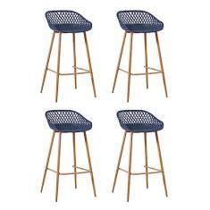 Imagem de Kit 4 Banquetas Alta Polipropileno e Aço Mônaco Fratini Azul Marinho