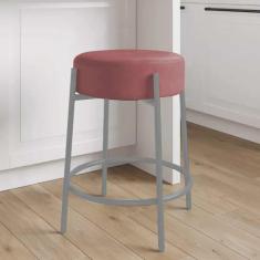 Imagem de Banqueta Alta Sintra 65cm Redonda Ferro Cinza Suede Rose - Ahazzo Móveis