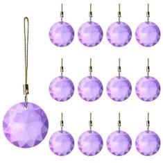 Imagem de Pacote com 12 peças de enfeites de Natal de cristal para decoração de diamante para pendurar na árvore K9 fios de guirlanda de cristal para pendurar enfeites de Natal redondos para árvore de Natal,