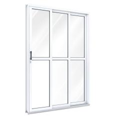 Imagem de Porta de Aço de Correr 213x150cm 3 Folhas com Vidro Liso Ullian Esquadrias Metálicas Branco