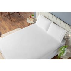 Imagem de Jogo de Cama de Casal 3 pç Lençol Laura Percal de Microfibra Liso Branco