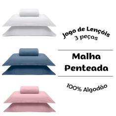 Imagem de Jogo de Lençol Casal Algodão 3 peças Rolinho Malha Image Liso Buettner