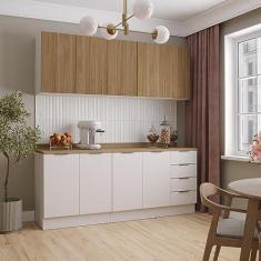 Imagem de Cozinha Modulada 4 Peças com Tampo 2 Aéreos e 2 Balcões Ipanema Cabecasa Madeiramadeira Acácia/branco