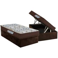 Imagem de Cama Box Baú Solteiro: Colchão Ortopédico Ortobom D45 / EP ISO 150 Mega Firme + Base CRC Suede Brown(88x188)