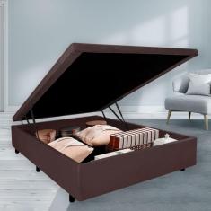 Imagem de Cama Box Baú Viúvo 128x188x42cm Suede Marrom Com Pistão A Gás