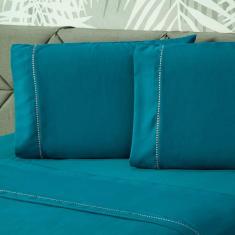 Imagem de Jogo De Cama Liso Turquesa Queen 04 Pçs Micropercal 400 Fios