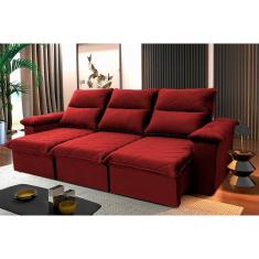 Imagem de Sofá Retrátil/Reclinável Paris 2,30m Suede Velut Vermelho c/ Molas no Assento - King House
