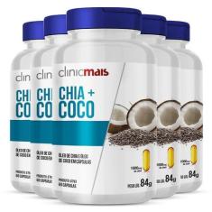 Imagem de Kit 5 Óleo De Chia + Óleo De Coco 1000Mg Clinic Mais 60 Cápsulas