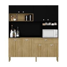 Imagem de Armário de Cozinha Compacta 8 Portas e 1 Gaveta 182cm Seul Freijó/Preto - Pallazio