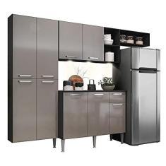 Imagem de Cozinha Compacta c/ 3 Leds Armário e Balcão com Tampo Pequim Sun Multimóveis Preta/lacca Fumê