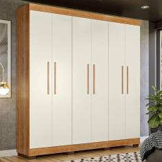 Imagem de Guarda-Roupa Casal Flórida 100% Mdf 6 Portas 4 Gavetas Amadeirado/Off White 4460 - Tigus Baby