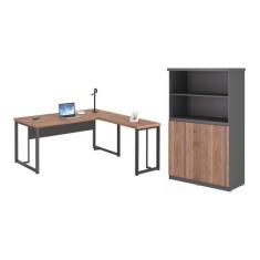 Imagem de Conjunto Armario e Mesa em L Anguila Noce Preto 