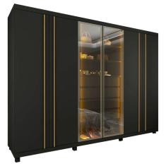 Imagem de Guarda Roupa Absolute New Casal 6 Portas 4 Gavetas com Vidro Reflecta e LED Gelius Cor Grafite