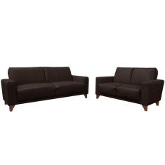Imagem de Jogo de Sofá 2 e 3 Lugares Sala de Estar Recepção Russia Couro Marrom - Gran Belo