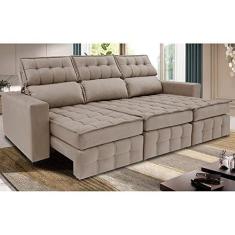 Imagem de Sofá Retrátil e Reclinável 2,50m Molas Ensacadas e Costura Tripla Cama Inbox Nobre Suede Bege
