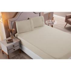 Imagem de Jogo de Lençol Cama Casal Super King 3 Peças Palha Liso 100% Algodão