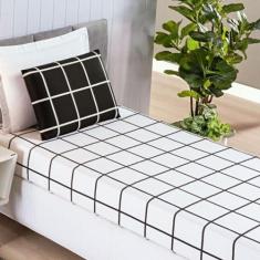 Imagem de Jogo De Cama Solteiro Grid Micro Percal 200 Fios Austin 2 Pçs Preto