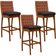 Imagem de Kit 03 Banquetas Altas Cozinha Mila B04 Camel Linho Chumbo