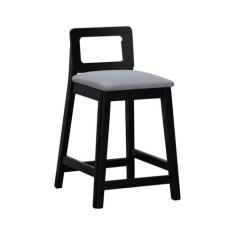 Imagem de Banqueta Média River Madeira Maciça Assento Estofado Linho Preto/Cinza