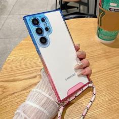 Imagem de para Samsung Galaxy S23 Ultra Luxury Gradient Lanyard Phone Case para Samsung S22 Plus Crossbody Transparente Shockproof Back Cover, BluePink, For Samsung S22Ultra