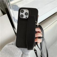 Imagem de Capa de telefone com alça de pulso crossbody para iPhone 13 12 15 14 11 Pro Max XS XR 8 7 Plus Capa de couro PU à prova de choque, preta, para iPhone 13Pro Max
