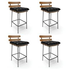 Imagem de Kit 04 Banquetas Costela Corano Preto Base Metálica Preto