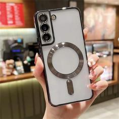 Imagem de Capa magnética transparente com revestimento de proteção da câmera para Samsung Galaxy S24 S23 S22 S21 FE Ultra Plus Capa traseira de TPU macio, preta, para Samsung S24Ultra