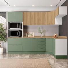 Imagem de Cozinha Modulada 7 Peças com Tampo 3 Aéreos 3 Balcões e Torre Quente Ipanema Cabecasa Madeiramadeira Verde/amadeirado