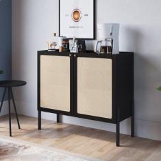 Imagem de Balcão Bar 2 Portas 93cm Palhinha Pé Madeira Oslo - Artesano Móveis