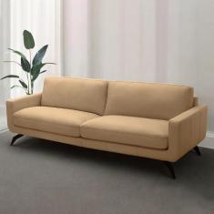Imagem de Sofá Decorativo Thalia 4 Lugares Sala de estar 270cm Pés em Aço Couro Nude G88 - Gran Belo