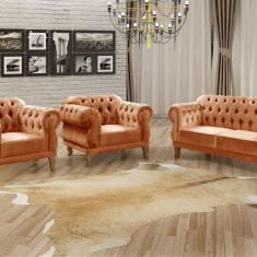Imagem de Conjunto Sofá Duquesa Chesterfield 2 Lugares e 2 Poltronas Terracota