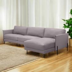 Imagem de Sofá Decorativo Karine 5 Lugares Sala de estar 330cm com Chaise Pés em Aço Couro Avelã G88 - Gran Belo
