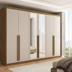 Imagem de Guarda-Roupa Casal Córdoba  6 Portas 6 Gavetas 100% Mdf com Espelho Natural/Marrom Claro - Panorama Móveis