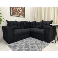 Imagem de Sofá de Canto Preto Almofadas Lisas