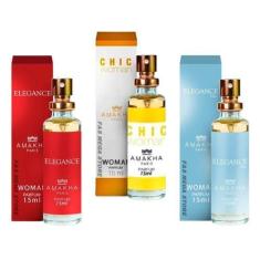 Imagem de Kit 3 Perfume Feminino Amakha Elegance Chic Elegance Blue - Amakha Par