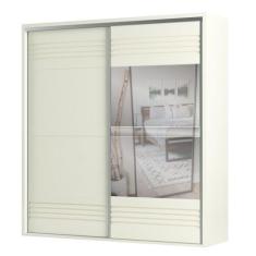 Imagem de Guarda-Roupa 2 Portas De Correr 7 Prateleiras Espelhado Ripado Off Whi