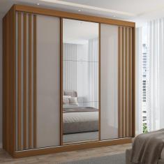 Imagem de Guarda-Roupa Casal Lorient 3 Portas 4 Gavetas com Espelho 100% Mdf Cinamomo/Off White - Panorama Móveis
