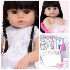 Imagem de Boneca Reborn Morena Toda De Vinil Siliconado Pode Dar Banho - Cegonha